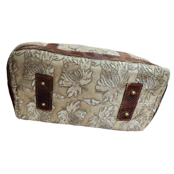 Rare Clever Carriage Company Embroidered lace & Croc Embossed Leather Large Tote - Picture 8 of 15